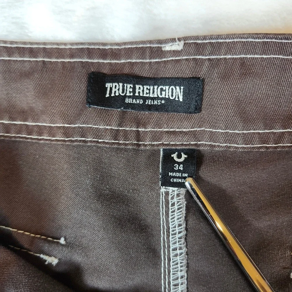 True Religion Cargo Pants Mens 34 Brown Excellent Contrast Stitch Horseshoe‎